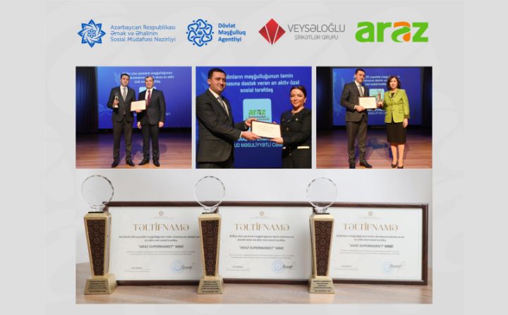 “Araz” supermarketlər şəbəkəsi KSM layihələrində aktiv iştirakına görə 3 nominasiyada mükafat qazandı