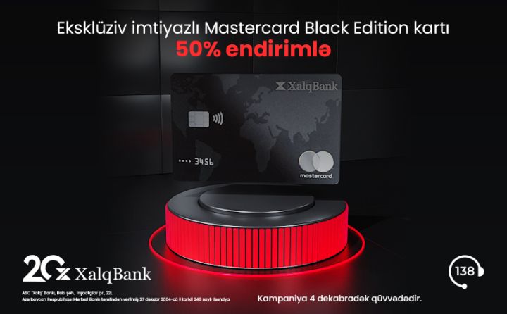 Xalq Bankdan MasterCard Black Edition kartına 50% endirim