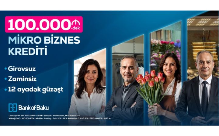 Bank of Baku-dan sahibkarlara 100.000 AZN-dək mikro biznes krediti