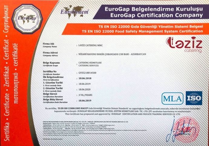 Sertifikatları ilə dünya standartlarına cavab verən Catering firması – Ləziz Catering